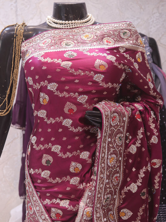 “The Royal Wine” Premium Bridal Banarasi Silk Saree