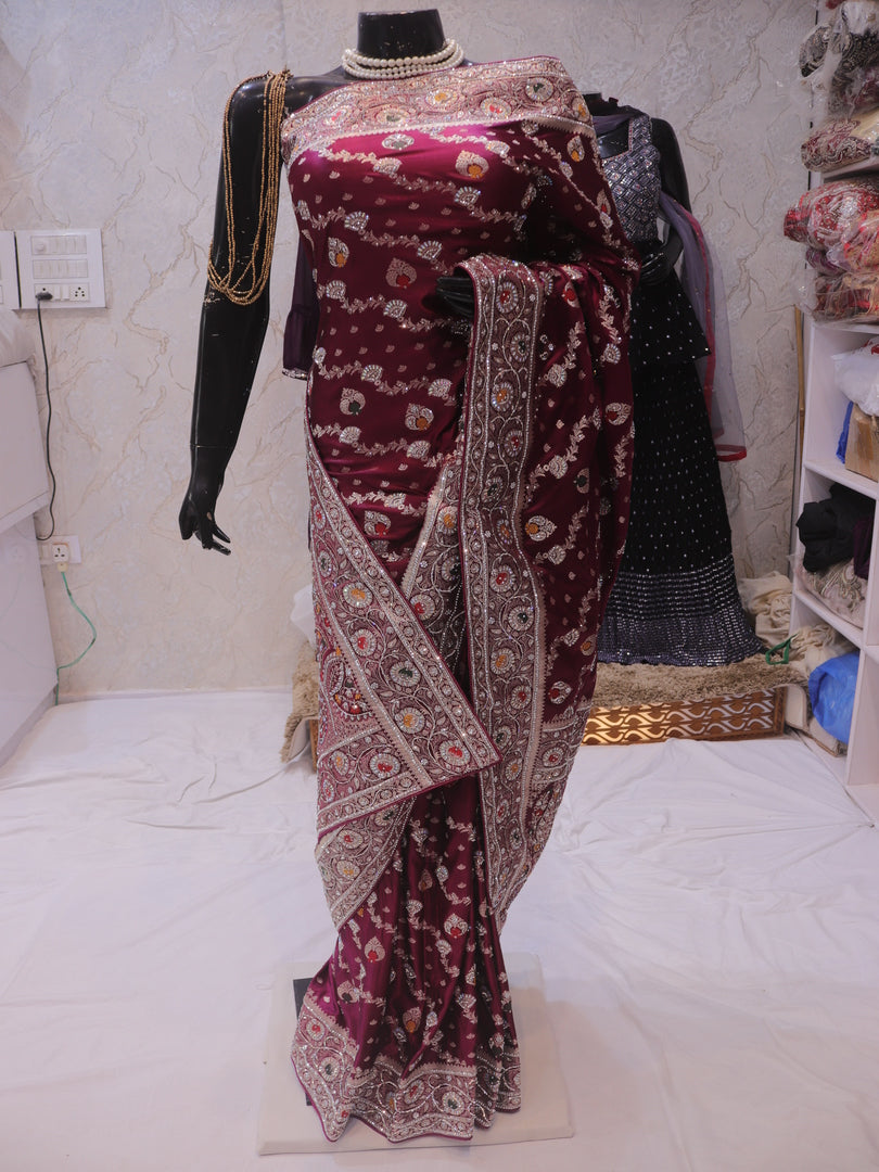 “The Royal Wine” Premium Bridal Banarasi Silk Saree