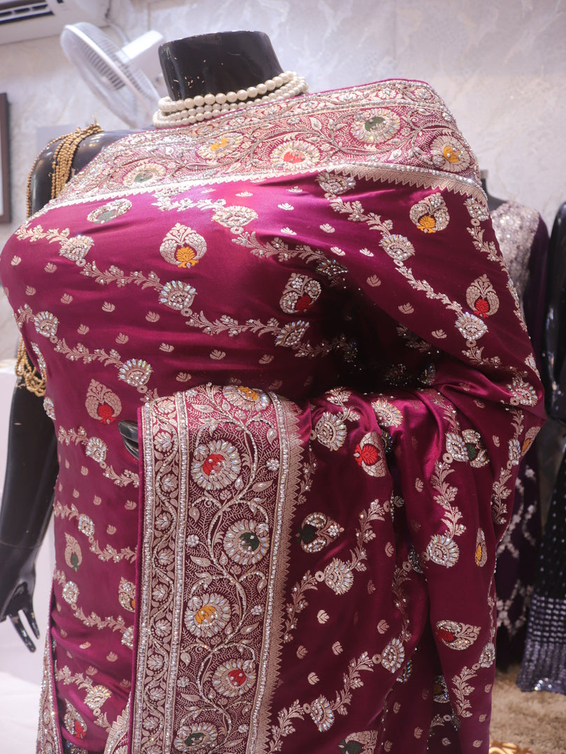 “The Royal Wine” Premium Bridal Banarasi Silk Saree