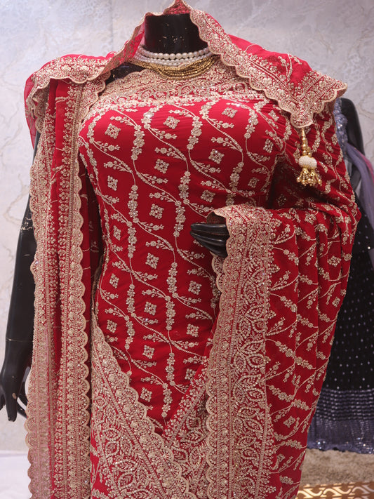 “The Royal Bridal Red” Premium Designer Saree with Veil