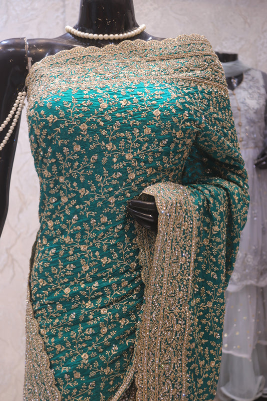 "The Royal Peacock Green" Premium Designer Saree