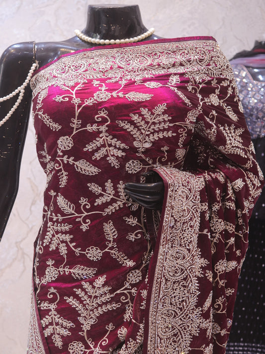 “The Wine Crystals” Premium Designer Saree