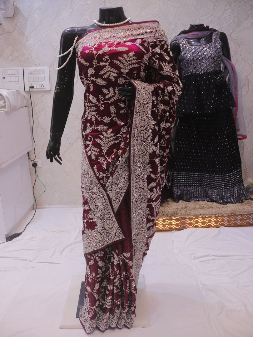 “The Wine Crystals” Premium Designer Saree