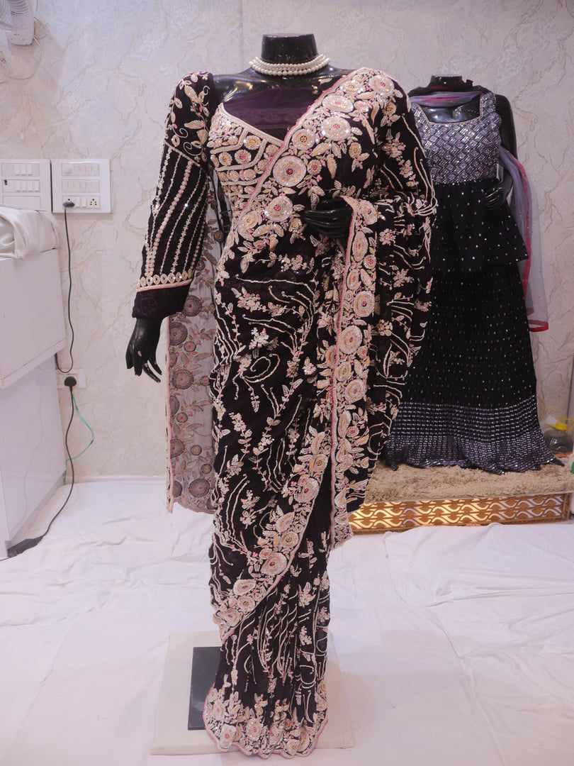 “The Elegant Deep Wine” Premium Designer Saree