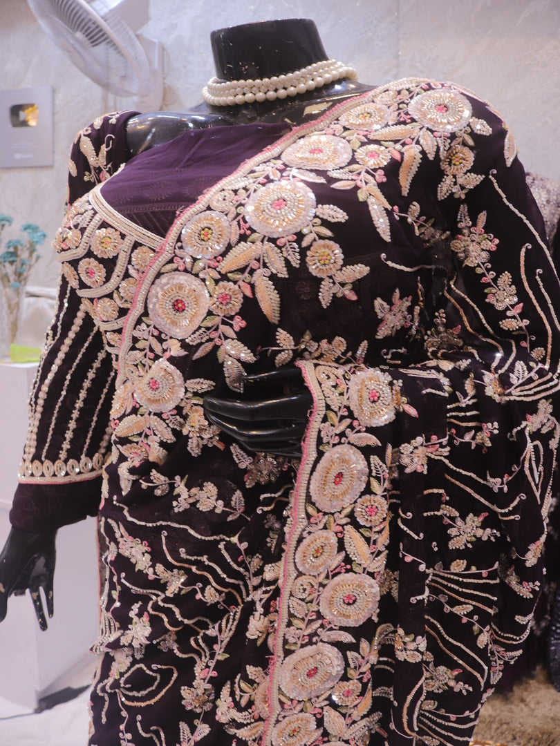 “The Elegant Deep Wine” Premium Designer Saree