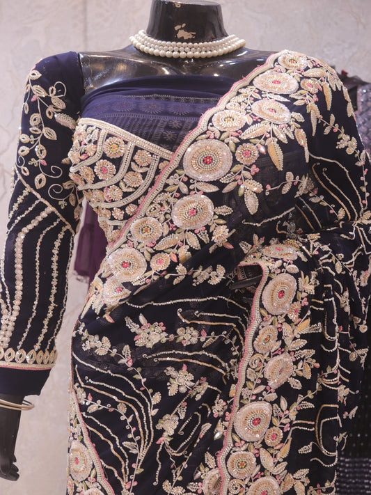 “The Elegant Navy Blue” Premium Designer Saree