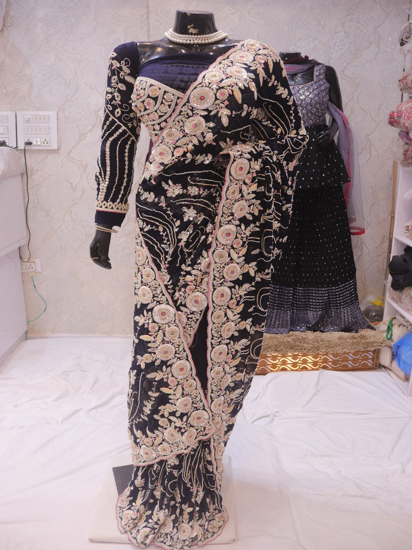 “The Elegant Navy Blue” Premium Designer Saree