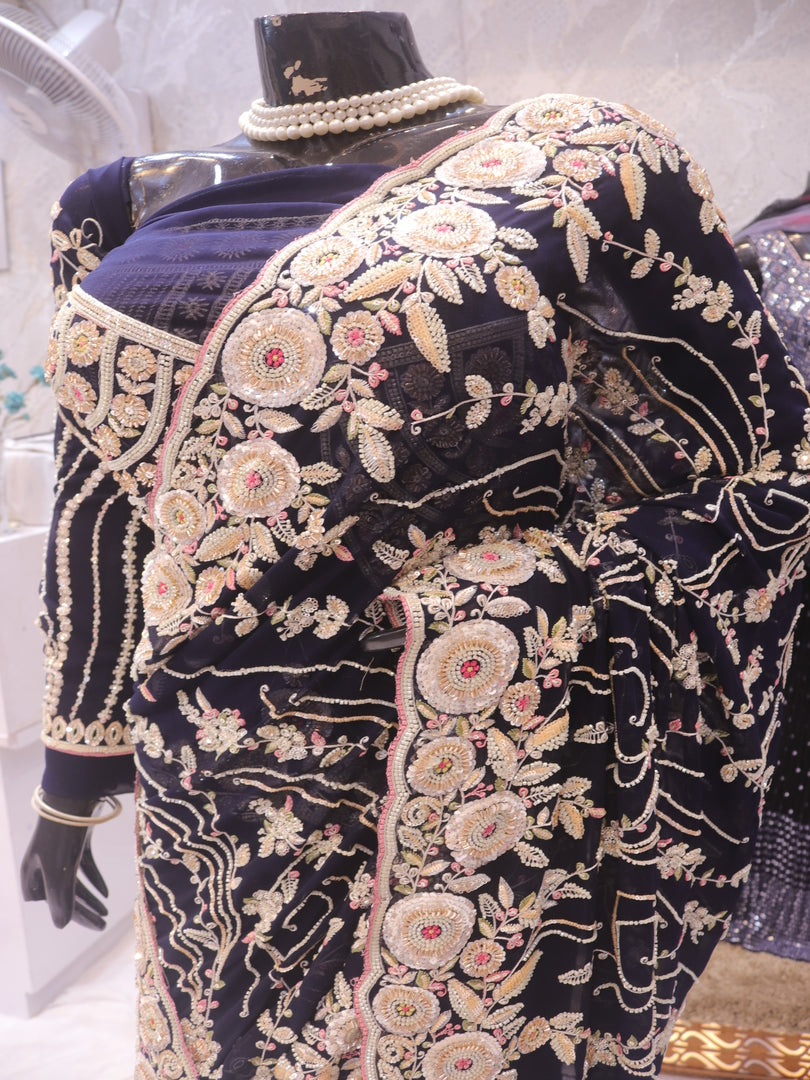 “The Elegant Navy Blue” Premium Designer Saree