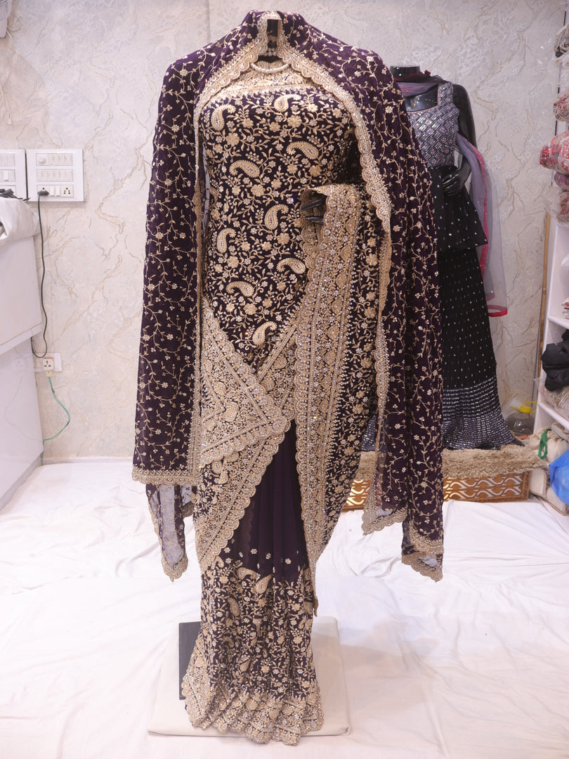 “The True Purple” Premium Designer Saree with Veil