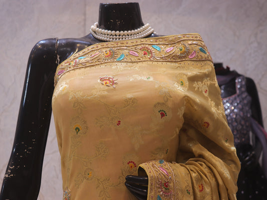 “The Mustard Gold” Premium Antique Hand-Crafted Banarasi Silk Saree