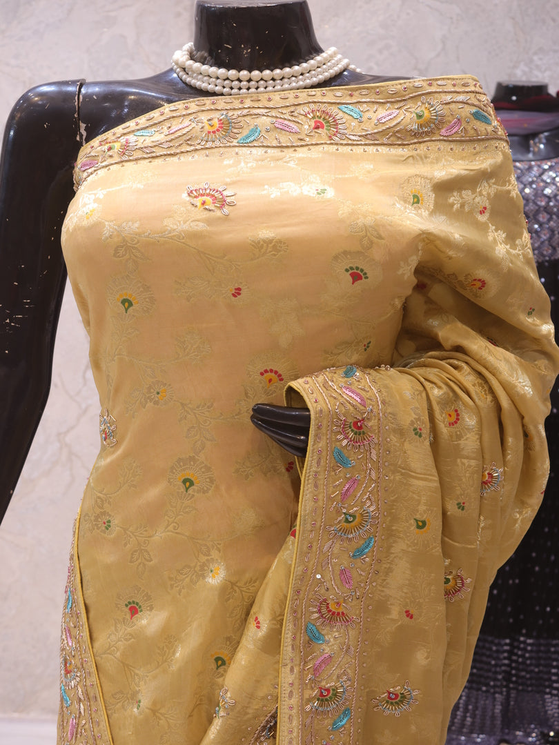 “The Mustard Gold” Premium Antique Hand-Crafted Banarasi Silk Saree
