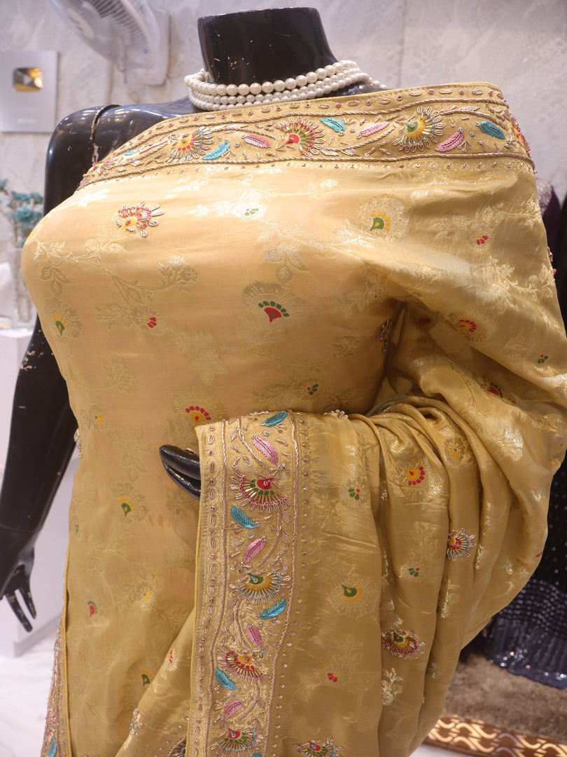 “The Mustard Gold” Premium Antique Hand-Crafted Banarasi Silk Saree