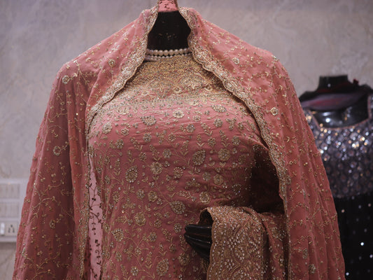 “The Rose Pink” Premium Designer Saree with Veil