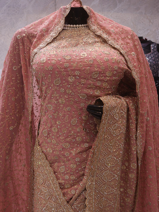 “The Rose Pink” Premium Designer Saree with Veil