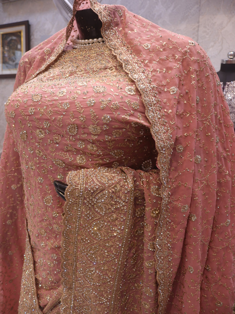 “The Rose Pink” Premium Designer Saree with Veil