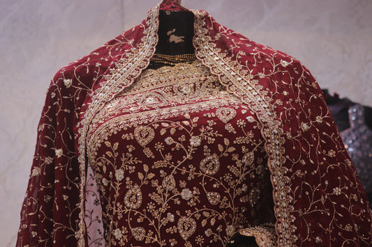 “The Royal Maroon” Premium Designer Saree with Veil
