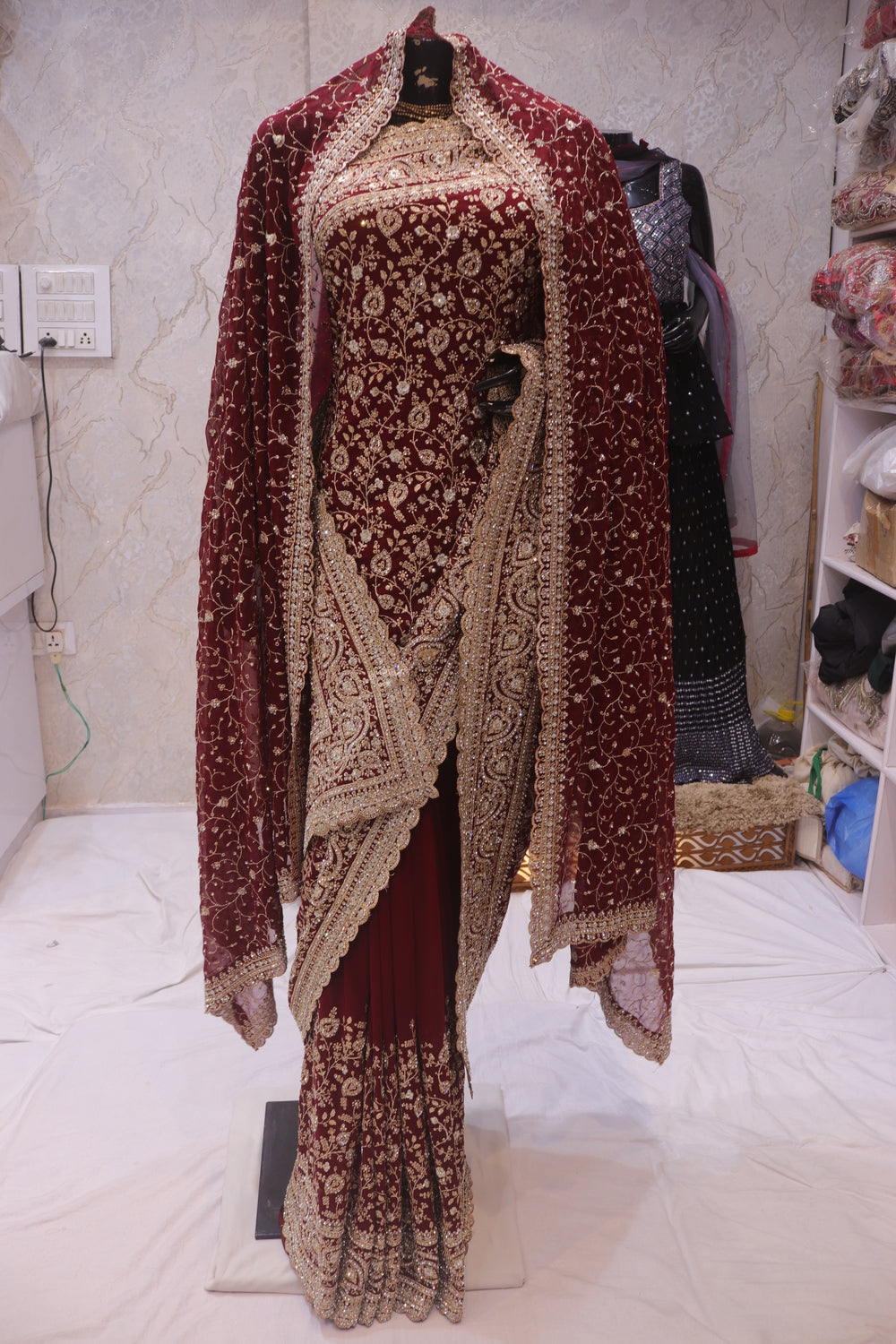 “The Royal Maroon” Premium Designer Saree with Veil