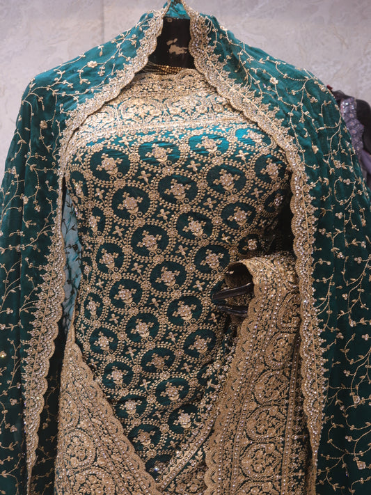 “The Bottle Green” Premium Designer Saree with Veil
