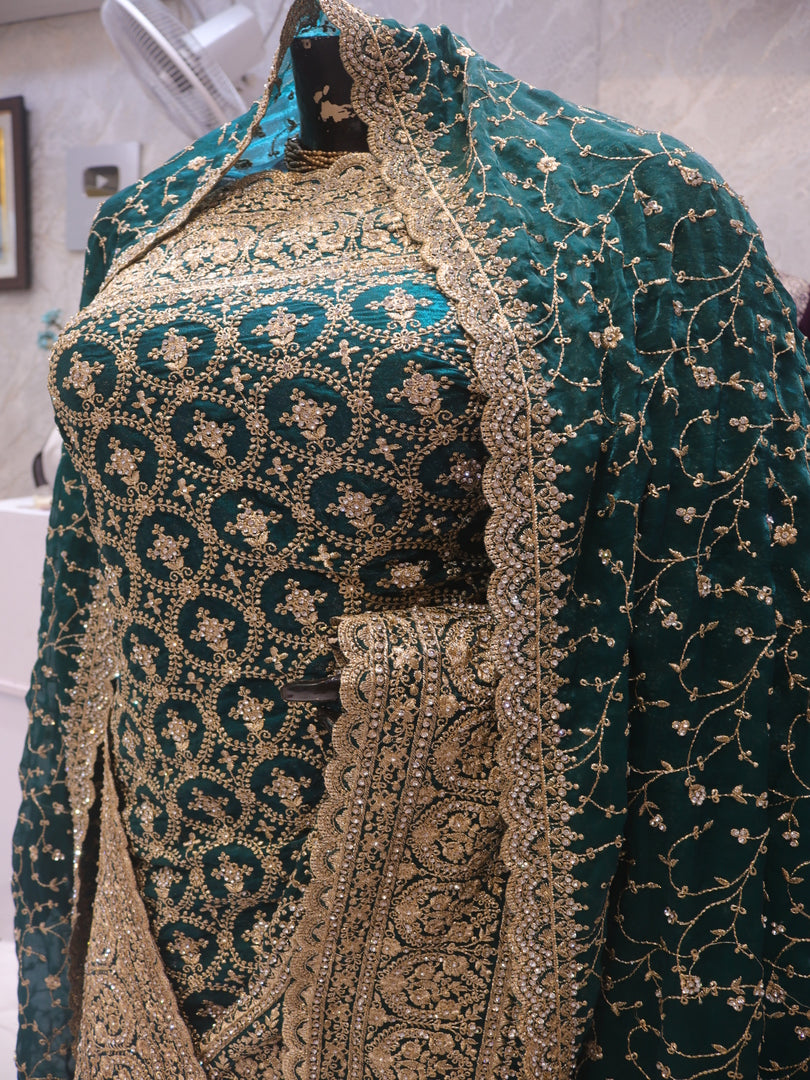 “The Bottle Green” Premium Designer Saree with Veil
