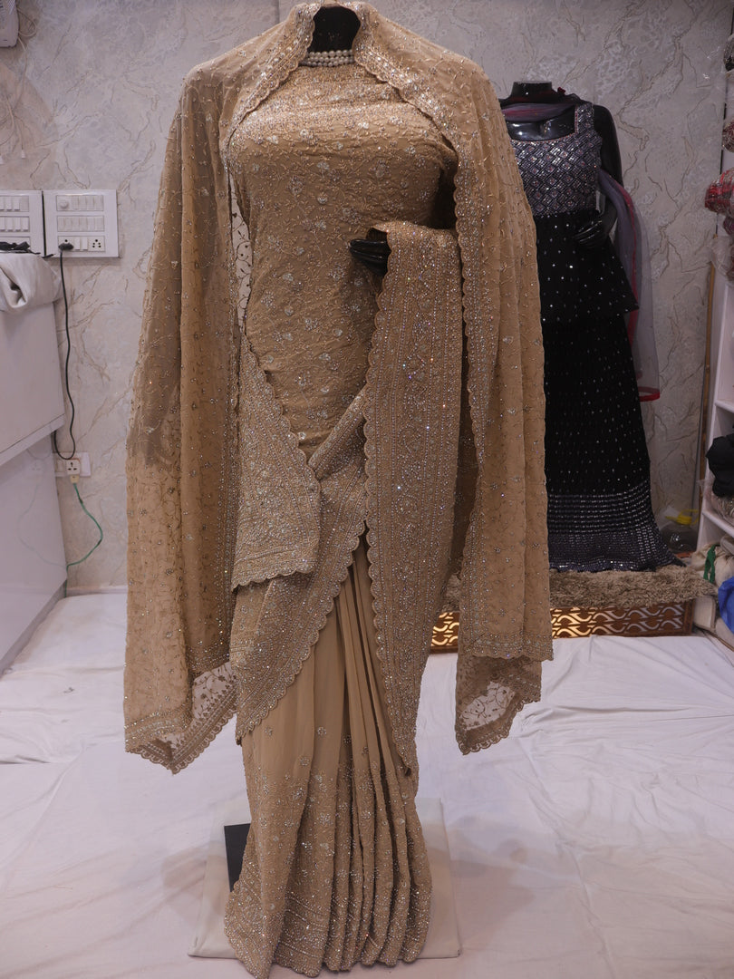 "The Golden Petals" Premium Designer Saree with Veil