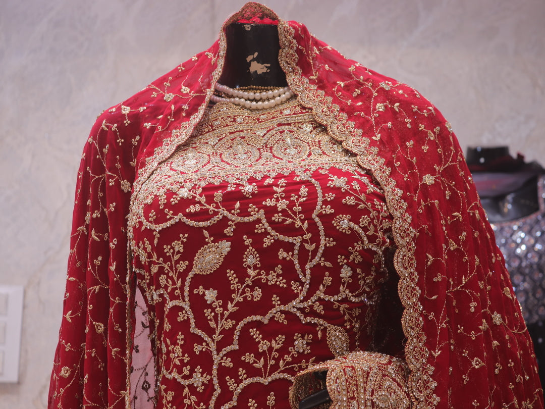 “The Royal Bridal Red” Premium Designer Saree with Veil