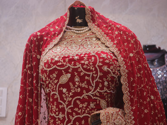“The Royal Bridal Red” Premium Designer Saree with Veil