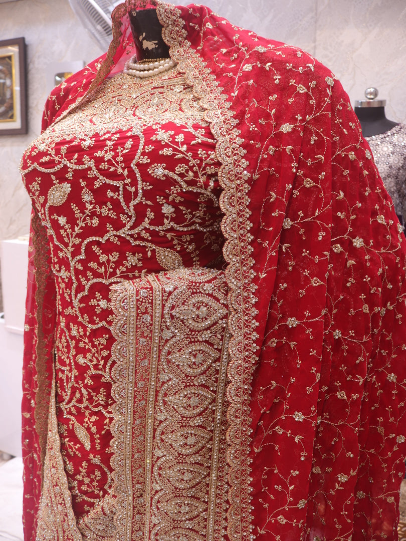 “The Royal Bridal Red” Premium Designer Saree with Veil
