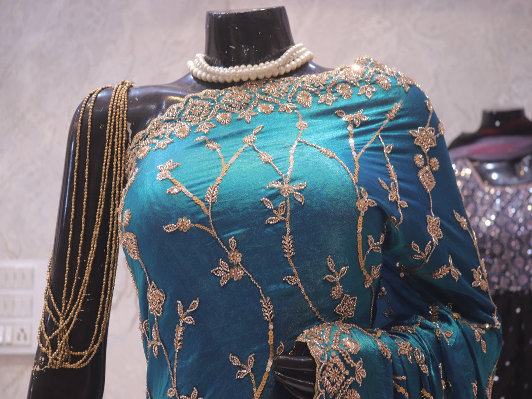 “The Peacock Teal” Premium Designer Saree