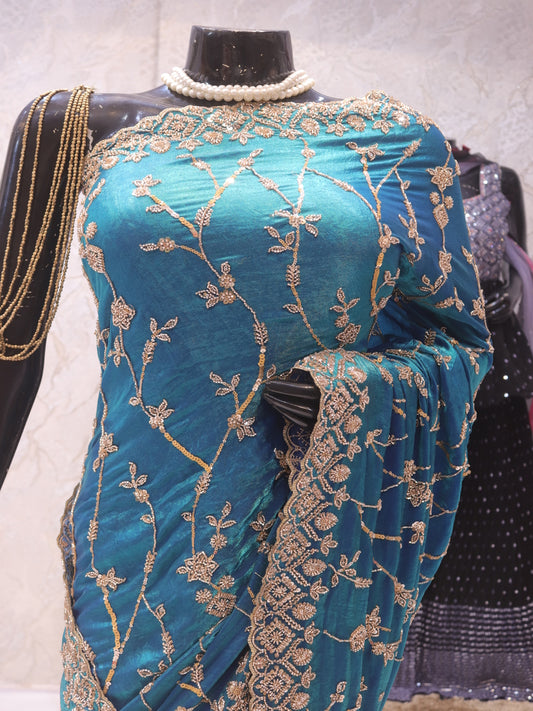 “The Peacock Teal” Premium Designer Saree