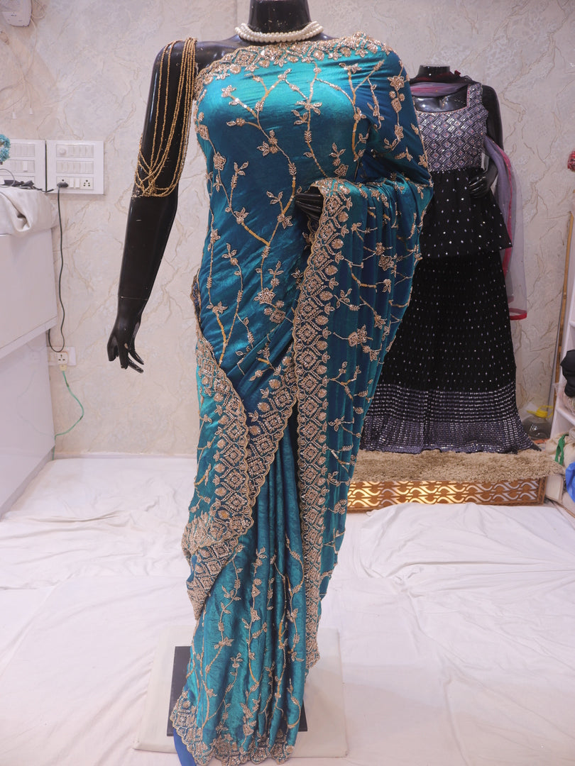 “The Peacock Teal” Premium Designer Saree