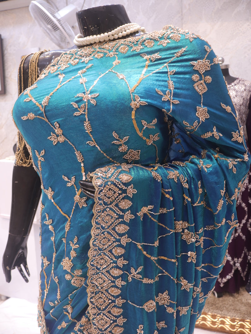 “The Peacock Teal” Premium Designer Saree