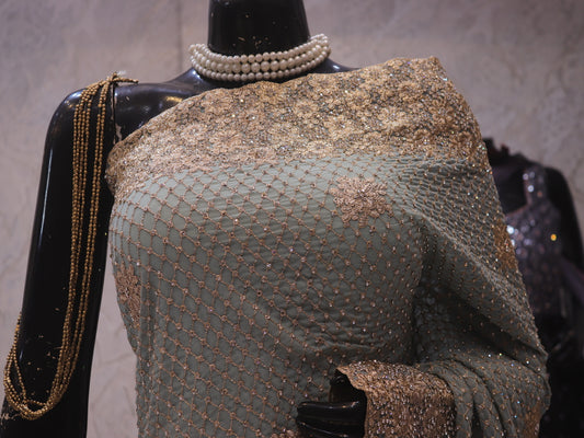 “The Light Steel Blue” Premium Designer Saree