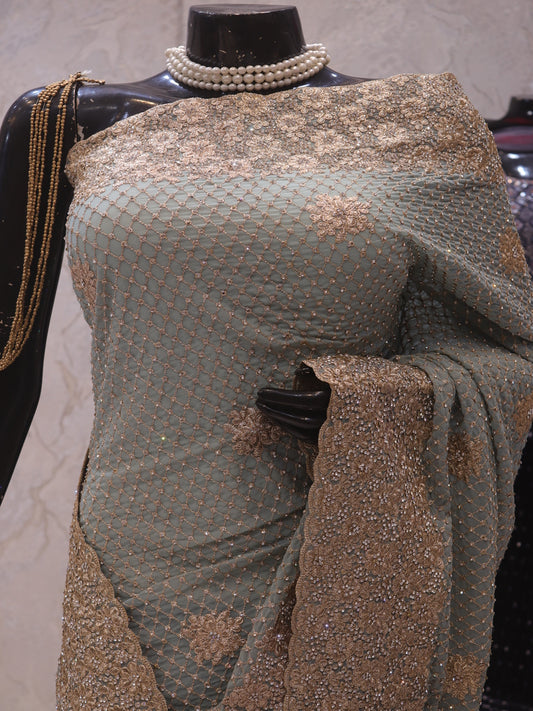 “The Light Steel Blue” Premium Designer Saree