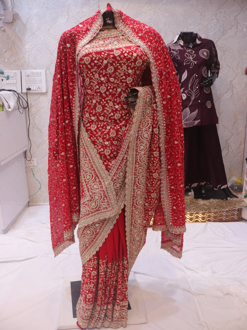 “The Bridal Red” Vol 2 Premium Designer Saree with Veil