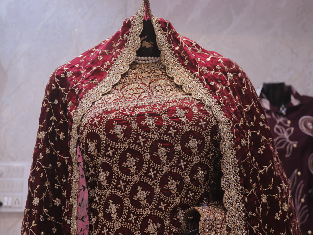 The Royal Maroon” Premium Designer Saree with Veil
