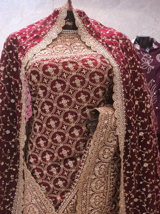 The Royal Maroon” Premium Designer Saree with Veil