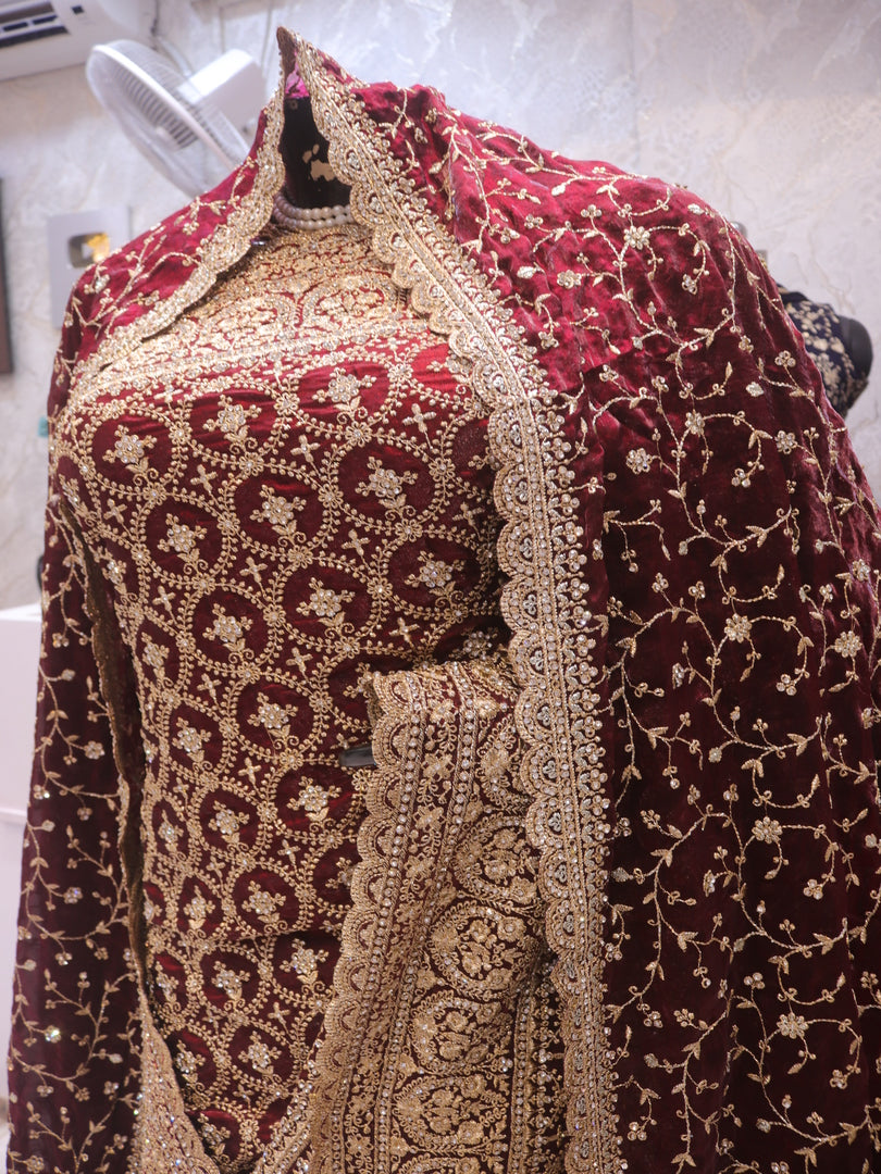 The Royal Maroon” Premium Designer Saree with Veil