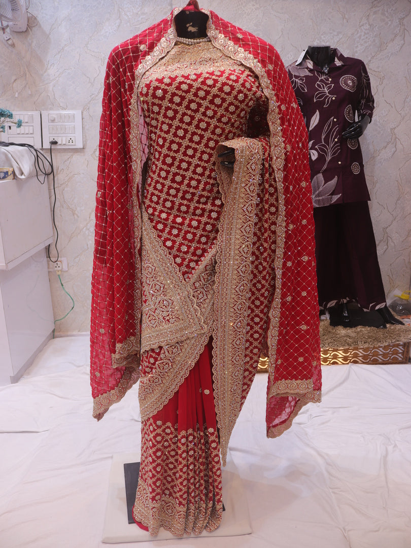 “The Bridal Red” Premium Designer Saree with Veil