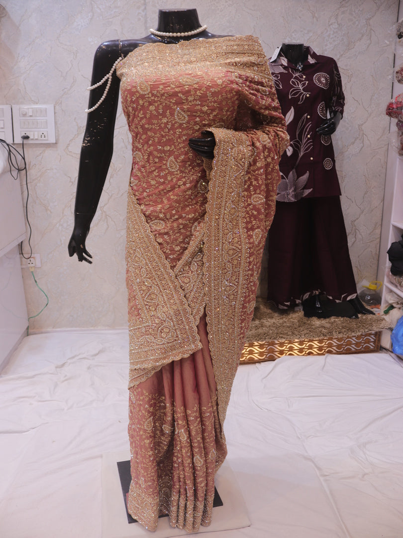 “The Peach Petals” Premium Designer Saree