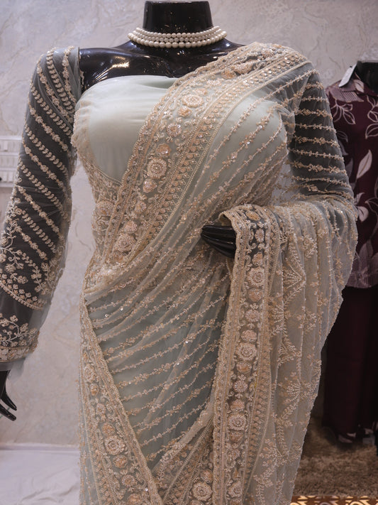 “The Elegant Pastel Green” Premium Designer Saree