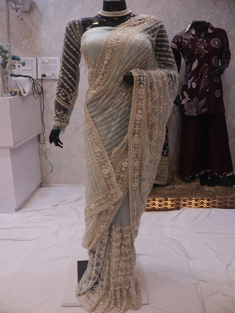 “The Elegant Pastel Green” Premium Designer Saree