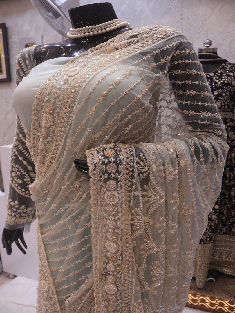 “The Elegant Pastel Green” Premium Designer Saree