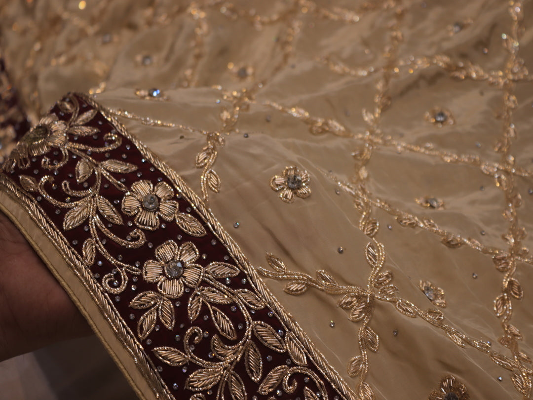 "The Golden Petals" Premium Handcrafted Zardozi Work Saree