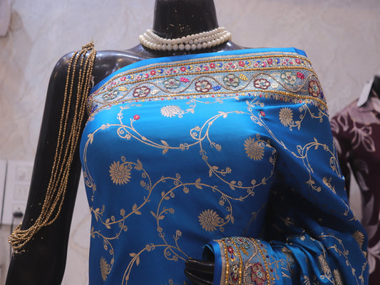 “The Vibrant Cerulean Blue” Premium Banarasi Silk Saree