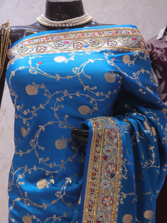 “The Vibrant Cerulean Blue” Premium Banarasi Silk Saree