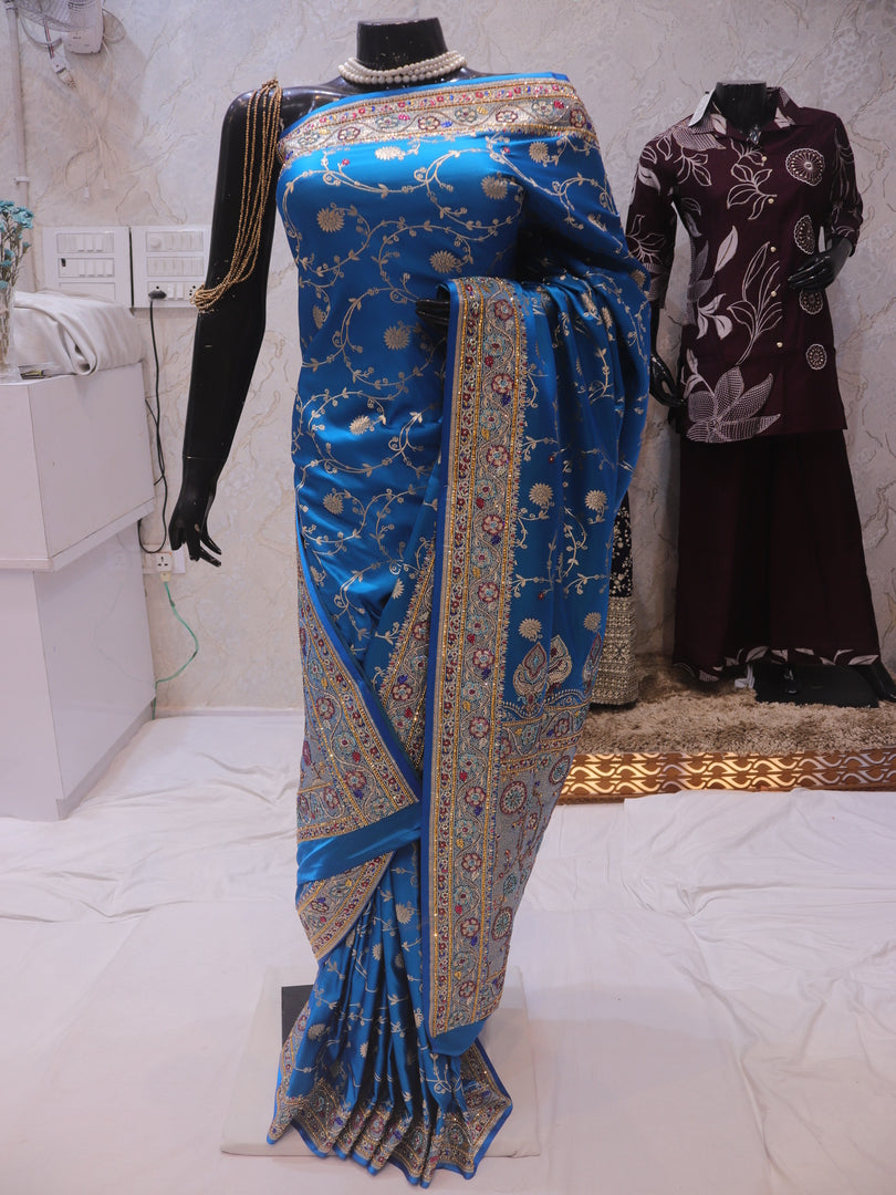 “The Vibrant Cerulean Blue” Premium Banarasi Silk Saree