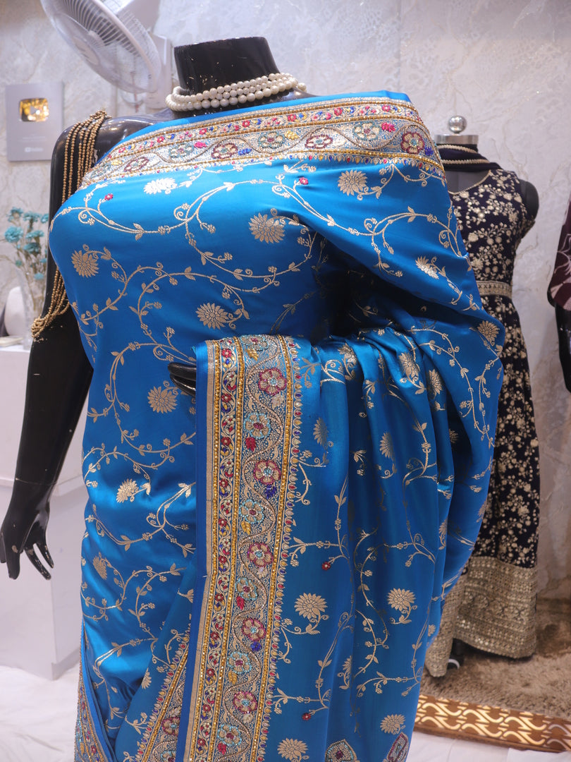 “The Vibrant Cerulean Blue” Premium Banarasi Silk Saree
