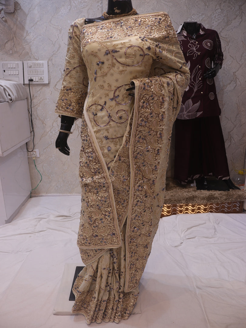 “The Exquisite Floral White” Premium Designer Wedding Wear Saree