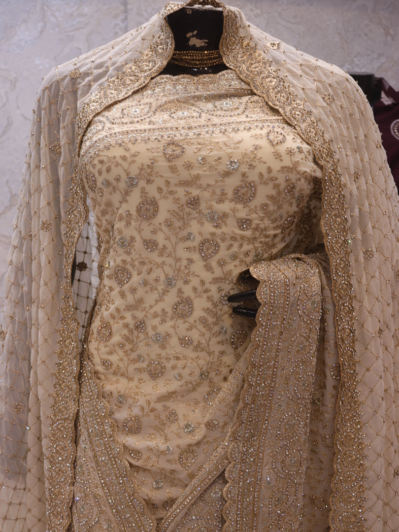 “The Luxury Ceramic White” Premium Designer Saree with Veil