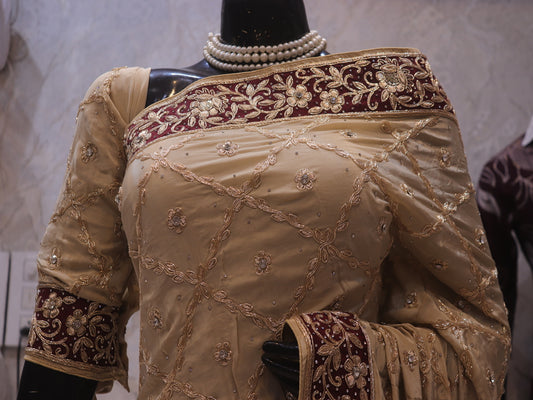 "The Golden Petals" Premium Handcrafted Zardozi Work Saree